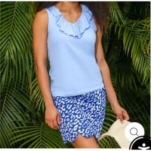 AnaClare Sassy Scallop Blue Athena Animal Print Knit Skort Active Casual  Size S